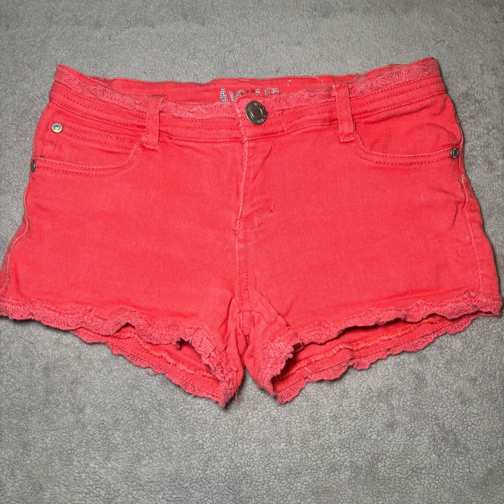 Anna Loo Coral Pink Corduroy Lace Trim Cut Off Shorts Size 3 Mini Raw Hem